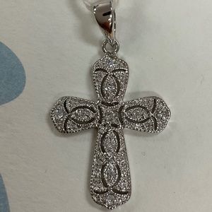 Sterling Silver Cross & Crystal Pendant